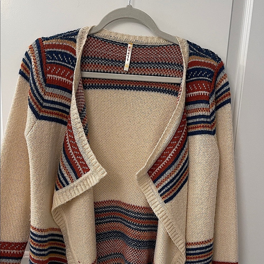 Love Boho Cream and Burnt Orange, Blue, Cream Striped Cardigan, SZ S